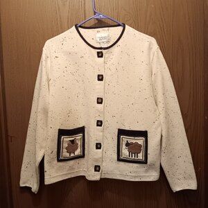 Christopher & Banks women's vtg art to wear splatter print sheep cardigan sz M